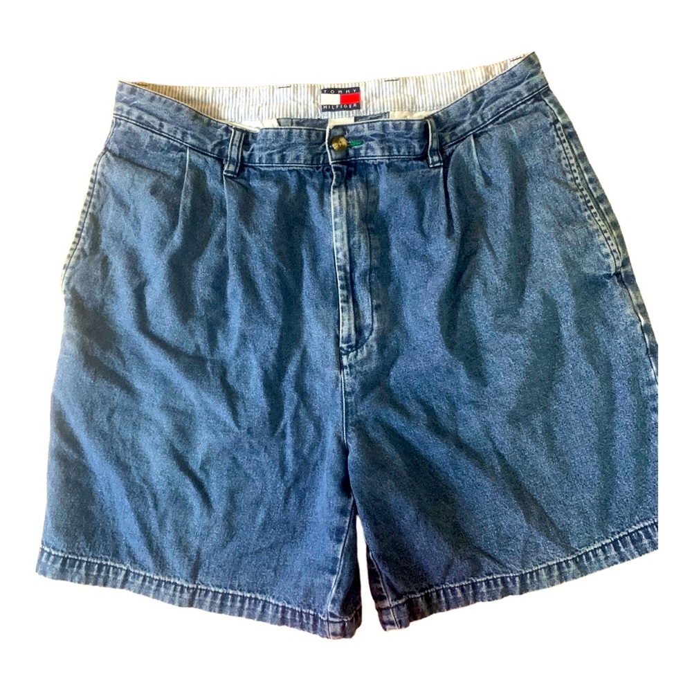 TOMMY HILFIGER Vintage 90's Denim Pleated Shorts - Size 36